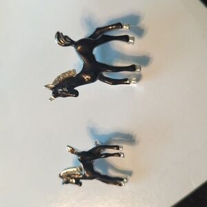 Vintage Pair of Black Enamel Horse Scatter Pins